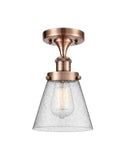 1-Light 6" Antique Copper Semi-Flush Mount - Seedy Small Cone Glass LED