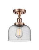 1-Light 8" Antique Copper Semi-Flush Mount - Seedy Large Bell Glass LED