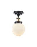 916-1C-BAB-G201-6 1-Light 6" Black Antique Brass Semi-Flush Mount - Matte White Cased Beacon Glass - LED Bulb - Dimmensions: 6 x 6 x 11 - Sloped Ceiling Compatible: No