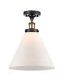 916-1C-BAB-G41-L 1-Light 8" Black Antique Brass Semi-Flush Mount - Matte White Cased Cone 12" Glass - LED Bulb - Dimmensions: 8 x 8 x 13 - Sloped Ceiling Compatible: No