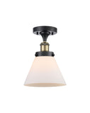 916-1C-BAB-G41 1-Light 8" Black Antique Brass Semi-Flush Mount - Matte White Cased Large Cone Glass - LED Bulb - Dimmensions: 8 x 8 x 13 - Sloped Ceiling Compatible: No