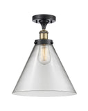 916-1C-BAB-G42-L 1-Light 8" Black Antique Brass Semi-Flush Mount - Clear Cone 12" Glass - LED Bulb - Dimmensions: 8 x 8 x 13 - Sloped Ceiling Compatible: No