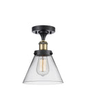916-1C-BAB-G42 1-Light 8" Black Antique Brass Semi-Flush Mount - Clear Large Cone Glass - LED Bulb - Dimmensions: 8 x 8 x 13 - Sloped Ceiling Compatible: No