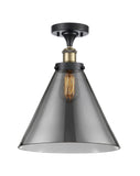 916-1C-BAB-G43-L 1-Light 8" Black Antique Brass Semi-Flush Mount - Plated Smoke Cone 12" Glass - LED Bulb - Dimmensions: 8 x 8 x 13 - Sloped Ceiling Compatible: No