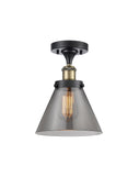 916-1C-BAB-G43 1-Light 8" Black Antique Brass Semi-Flush Mount - Plated Smoke Large Cone Glass - LED Bulb - Dimmensions: 8 x 8 x 13 - Sloped Ceiling Compatible: No