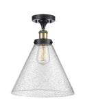 916-1C-BAB-G44-L 1-Light 8" Black Antique Brass Semi-Flush Mount - Seedy Cone 12" Glass - LED Bulb - Dimmensions: 8 x 8 x 13 - Sloped Ceiling Compatible: No