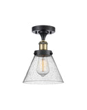 916-1C-BAB-G44 1-Light 8" Black Antique Brass Semi-Flush Mount - Seedy Large Cone Glass - LED Bulb - Dimmensions: 8 x 8 x 13 - Sloped Ceiling Compatible: No