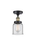 916-1C-BAB-G52 1-Light 5" Black Antique Brass Semi-Flush Mount - Clear Small Bell Glass - LED Bulb - Dimmensions: 5 x 5 x 11 - Sloped Ceiling Compatible: No