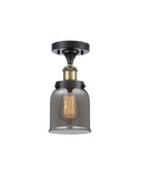 916-1C-BAB-G53 1-Light 5" Black Antique Brass Semi-Flush Mount - Plated Smoke Small Bell Glass - LED Bulb - Dimmensions: 5 x 5 x 11 - Sloped Ceiling Compatible: No