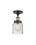 916-1C-BAB-G54 1-Light 5" Black Antique Brass Semi-Flush Mount - Seedy Small Bell Glass - LED Bulb - Dimmensions: 5 x 5 x 11 - Sloped Ceiling Compatible: No