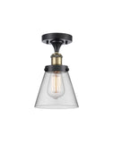 916-1C-BAB-G62 1-Light 6" Black Antique Brass Semi-Flush Mount - Clear Small Cone Glass - LED Bulb - Dimmensions: 6 x 6 x 11 - Sloped Ceiling Compatible: No