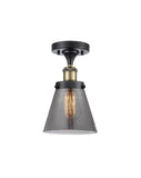 916-1C-BAB-G63 1-Light 6" Black Antique Brass Semi-Flush Mount - Plated Smoke Small Cone Glass - LED Bulb - Dimmensions: 6 x 6 x 11 - Sloped Ceiling Compatible: No