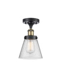 916-1C-BAB-G64 1-Light 6" Black Antique Brass Semi-Flush Mount - Seedy Small Cone Glass - LED Bulb - Dimmensions: 6 x 6 x 11 - Sloped Ceiling Compatible: No