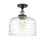 916-1C-BAB-G713-L 1-Light 8" Black Antique Brass Semi-Flush Mount - Clear Deco Swirl X-Large Bell Glass - LED Bulb - Dimmensions: 8 x 8 x 13 - Sloped Ceiling Compatible: No