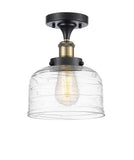 916-1C-BAB-G713 1-Light 8" Black Antique Brass Semi-Flush Mount - Clear Deco Swirl Large Bell Glass - LED Bulb - Dimmensions: 8 x 8 x 13 - Sloped Ceiling Compatible: No