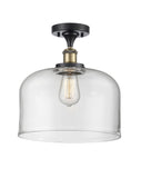 916-1C-BAB-G72-L 1-Light 8" Black Antique Brass Semi-Flush Mount - Clear X-Large Bell Glass - LED Bulb - Dimmensions: 8 x 8 x 13 - Sloped Ceiling Compatible: No