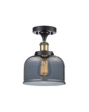 916-1C-BAB-G73 1-Light 8" Black Antique Brass Semi-Flush Mount - Plated Smoke Large Bell Glass - LED Bulb - Dimmensions: 8 x 8 x 13 - Sloped Ceiling Compatible: No