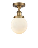 1-Light 6" Antique Copper Semi-Flush Mount - Matte White Cased Beacon Glass LED
