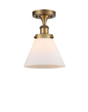 1-Light 8" Antique Copper Semi-Flush Mount - Matte White Cased Large Cone Glass LED