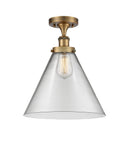 1-Light 8" Antique Copper Semi-Flush Mount - Clear Cone 12" Glass LED