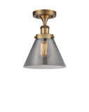 1-Light 8" Large Cone Semi-Flush Mount - Cone Plated Smoke Glass LED