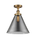 1-Light 8" Antique Copper Semi-Flush Mount - Plated Smoke Cone 12" Glass LED