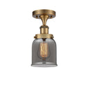 916-1C-BB-G53 1-Light 5" Brushed Brass Semi-Flush Mount - Plated Smoke Small Bell Glass - LED Bulb - Dimmensions: 5 x 5 x 11 - Sloped Ceiling Compatible: No