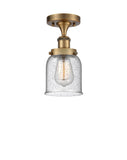 916-1C-BB-G54 1-Light 5" Brushed Brass Semi-Flush Mount - Seedy Small Bell Glass - LED Bulb - Dimmensions: 5 x 5 x 11 - Sloped Ceiling Compatible: No
