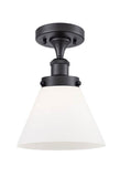1-Light 8" Large Cone 1 Light Semi-Flush Mount - Cone Matte White Glass - Choice of Finish And Incandesent Or LED Bulbs