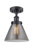 1-Light 8" Large Cone 1 Light Semi-Flush Mount - Cone Plated Smoke Glass - Choice of Finish And Incandesent Or LED Bulbs