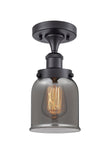 1-Light 5" Small Bell 1 Light Semi-Flush Mount - Bell-Urn Plated Smoke Glass - Choice of Finish And Incandesent Or LED Bulbs