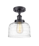 916-1C-BK-G713 1-Light 8" Matte Black Semi-Flush Mount - Clear Deco Swirl Large Bell Glass - LED Bulb - Dimmensions: 8 x 8 x 13 - Sloped Ceiling Compatible: No