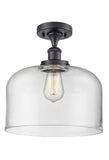 1-Light 8" X-Large Bell 1 Light Semi-Flush Mount - Bell-Urn Clear Glass - Choice of Finish And Incandesent Or LED Bulbs