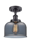 1-Light 8" Large Bell 1 Light Semi-Flush Mount - Bell-Urn Plated Smoke Glass - Choice of Finish And Incandesent Or LED Bulbs