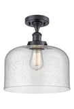 1-Light 8" X-Large Bell 1 Light Semi-Flush Mount - Bell-Urn Seedy Glass - Choice of Finish And Incandesent Or LED Bulbs