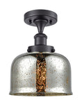 916-1C-BK-G78 1-Light 8" Matte Black Semi-Flush Mount - Silver Plated Mercury Large Bell Glass - LED Bulb - Dimmensions: 8 x 8 x 13 - Sloped Ceiling Compatible: No