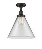 916-1C-OB-G42-L 1-Light 8" Oil Rubbed Bronze Semi-Flush Mount - Clear Cone 12" Glass - LED Bulb - Dimmensions: 8 x 8 x 13 - Sloped Ceiling Compatible: No