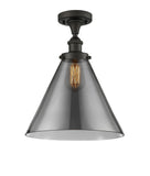 916-1C-OB-G43-L 1-Light 8" Oil Rubbed Bronze Semi-Flush Mount - Plated Smoke Cone 12" Glass - LED Bulb - Dimmensions: 8 x 8 x 13 - Sloped Ceiling Compatible: No