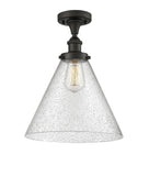 916-1C-OB-G44-L 1-Light 8" Oil Rubbed Bronze Semi-Flush Mount - Seedy Cone 12" Glass - LED Bulb - Dimmensions: 8 x 8 x 13 - Sloped Ceiling Compatible: No