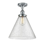 916-1C-PC-G44-L 1-Light 8" Polished Chrome Semi-Flush Mount - Seedy Cone 12" Glass - LED Bulb - Dimmensions: 8 x 8 x 13 - Sloped Ceiling Compatible: No