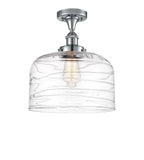 916-1C-PC-G713-L 1-Light 8" Polished Chrome Semi-Flush Mount - Clear Deco Swirl X-Large Bell Glass - LED Bulb - Dimmensions: 8 x 8 x 13 - Sloped Ceiling Compatible: No