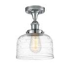 916-1C-PC-G713 1-Light 8" Polished Chrome Semi-Flush Mount - Clear Deco Swirl Large Bell Glass - LED Bulb - Dimmensions: 8 x 8 x 13 - Sloped Ceiling Compatible: No