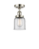 916-1C-PN-G52 1-Light 5" Polished Nickel Semi-Flush Mount - Clear Small Bell Glass - LED Bulb - Dimmensions: 5 x 5 x 11 - Sloped Ceiling Compatible: No