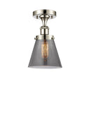 916-1C-PN-G63 1-Light 6" Polished Nickel Semi-Flush Mount - Plated Smoke Small Cone Glass - LED Bulb - Dimmensions: 6 x 6 x 11 - Sloped Ceiling Compatible: No