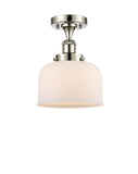 916-1C-PN-G71 1-Light 8" Polished Nickel Semi-Flush Mount - Matte White Cased Large Bell Glass - LED Bulb - Dimmensions: 8 x 8 x 13 - Sloped Ceiling Compatible: No