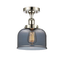 916-1C-PN-G73 1-Light 8" Polished Nickel Semi-Flush Mount - Plated Smoke Large Bell Glass - LED Bulb - Dimmensions: 8 x 8 x 13 - Sloped Ceiling Compatible: No
