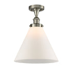 916-1C-SN-G41-L 1-Light 8" Brushed Satin Nickel Semi-Flush Mount - Matte White Cased Cone 12" Glass - LED Bulb - Dimmensions: 8 x 8 x 13 - Sloped Ceiling Compatible: No
