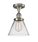 1-Light 8" Antique Copper Semi-Flush Mount - Clear Large Cone Glass LED