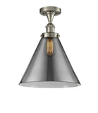 916-1C-SN-G43-L 1-Light 8" Brushed Satin Nickel Semi-Flush Mount - Plated Smoke Cone 12" Glass - LED Bulb - Dimmensions: 8 x 8 x 13 - Sloped Ceiling Compatible: No