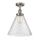 916-1C-SN-G44-L 1-Light 8" Brushed Satin Nickel Semi-Flush Mount - Seedy Cone 12" Glass - LED Bulb - Dimmensions: 8 x 8 x 13 - Sloped Ceiling Compatible: No
